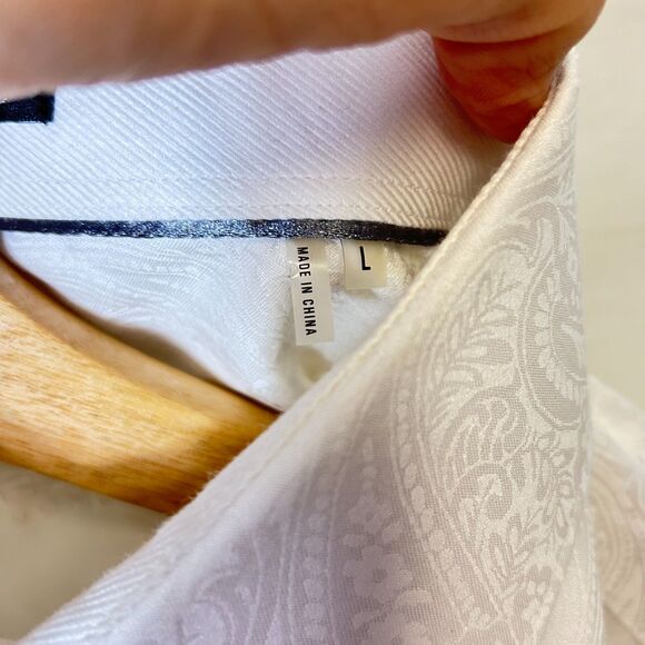 Bugatchi Julian White Paisley Jacquard Cotton LS Button Front Shirt Size L - Picture 7 of 15